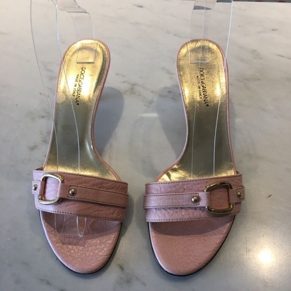 AUTHENTIC DOLCE AND GABBANA LEATHER SANDALS SLIDES PINK SZ 38 - Picture 1 of 7